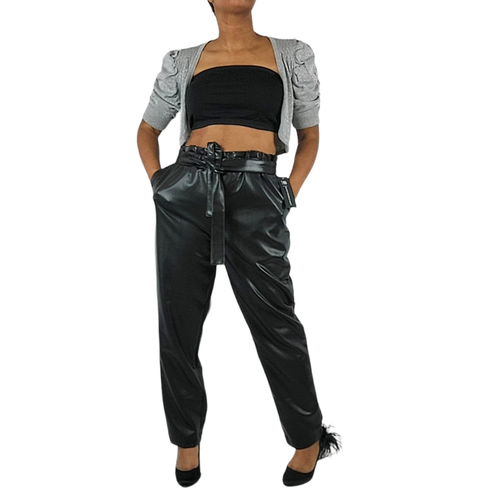 Bagatelle Collection Faux Leather Vegan Paperbag Pants